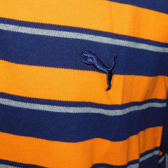PUMA Mens 2XL Blue Orange Striped Pique Golf Polo Shirt - Picture 4 of 8